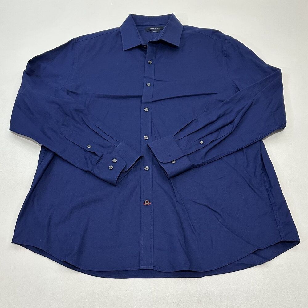 Tommy Hilfiger Men's Dress Shirt Navy Slim Fit, Size 17-17½ / 34/35 / XL